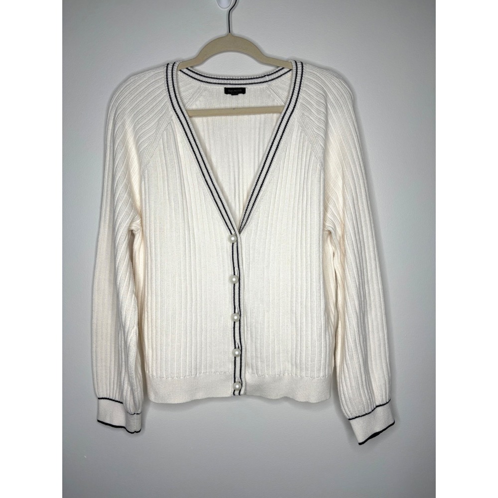 Talbots Cardigan Sweater Pearl Button Ribbed Knit Taylor Swift Folklore Size L